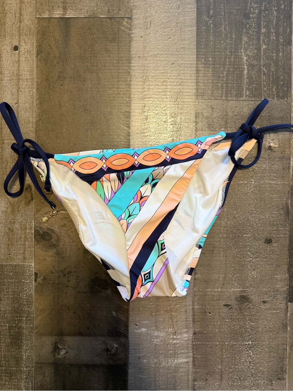 Trina Turk Electric Waves Multicolor Tie-Side HipsterBikini Bottom with Navy Tie